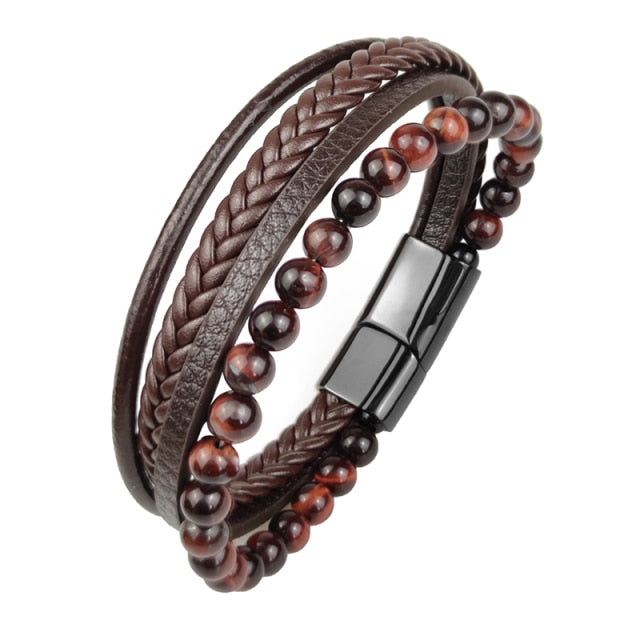Men  Magnetic  Leather Volcanic Stone bracelet bangles