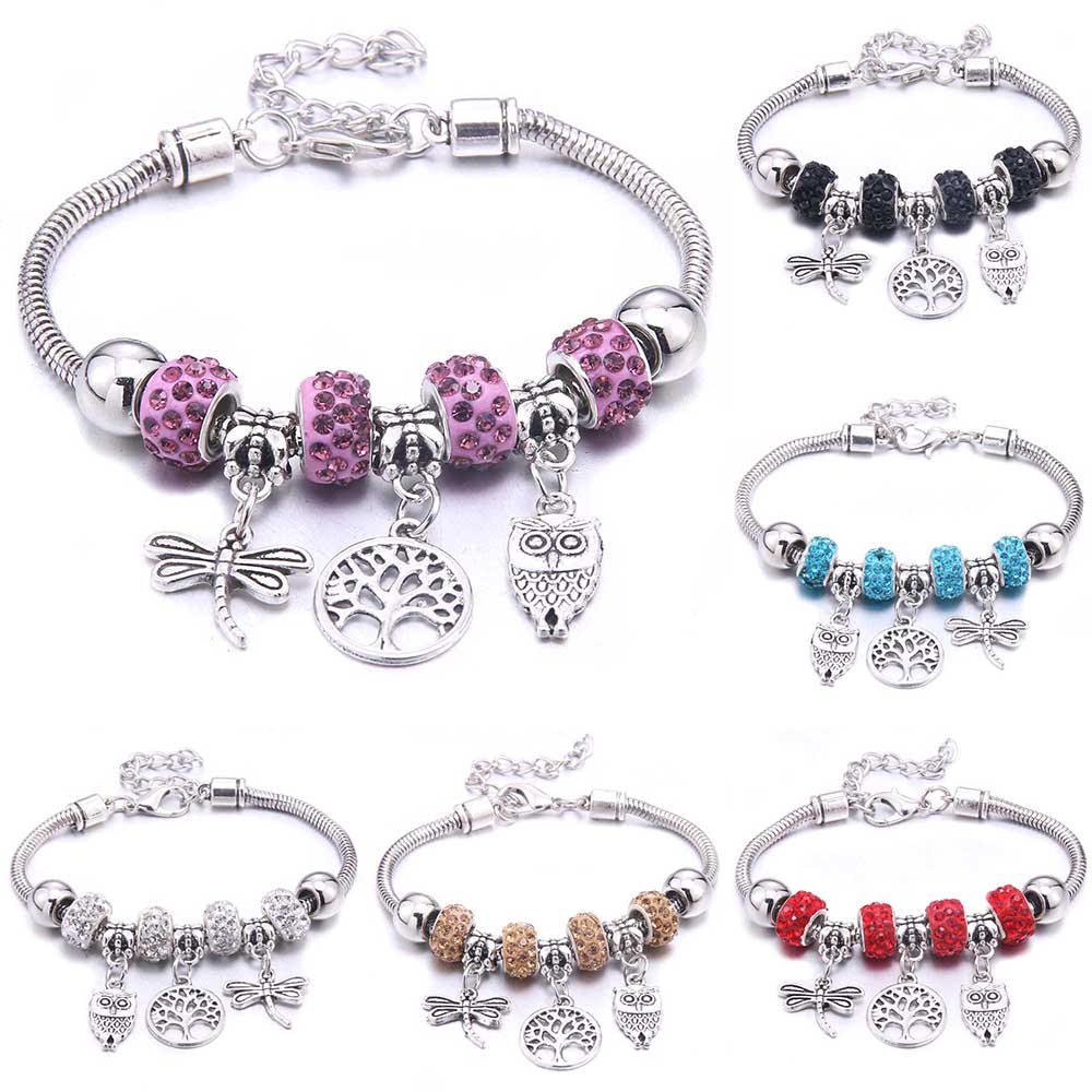dragonfly owl Shape Crystal Charm Bracelets