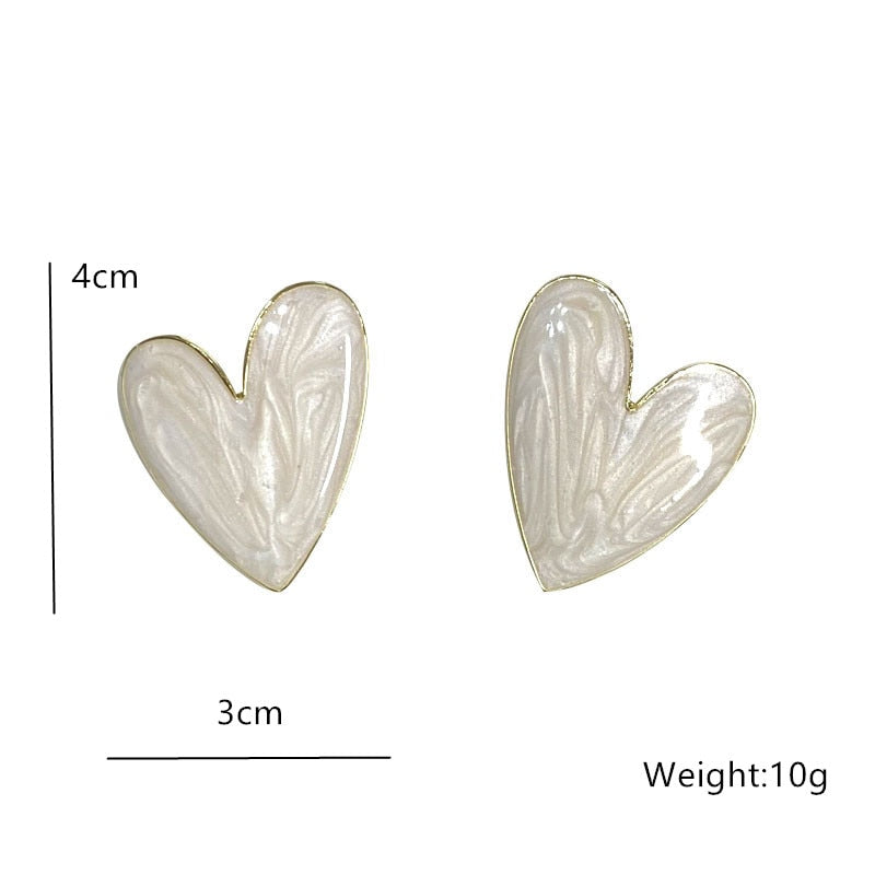 White Color Big Heart Stud Earrings for Women