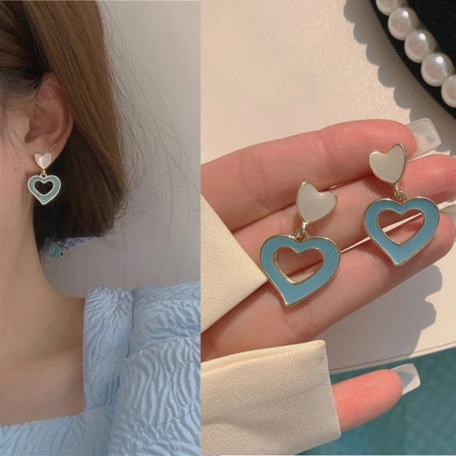 White Color Big Heart Stud Earrings for Women