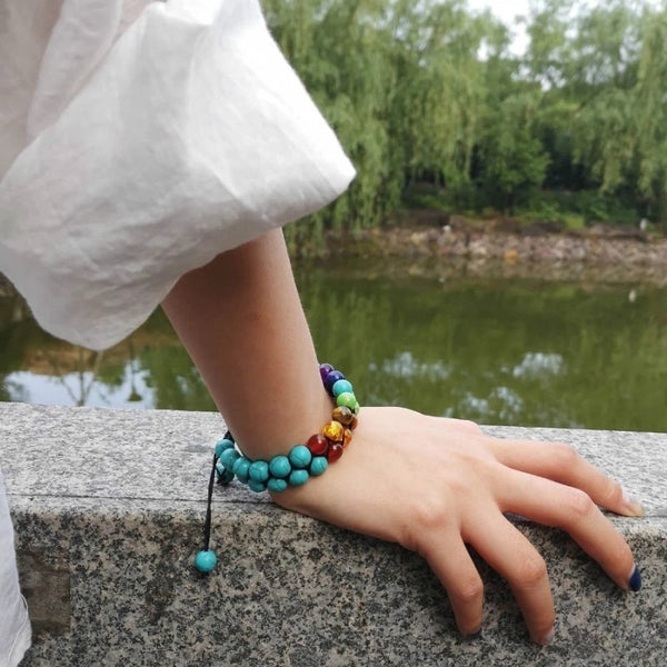 Pulsera de roca de lava con cuentas de los 7 chakras