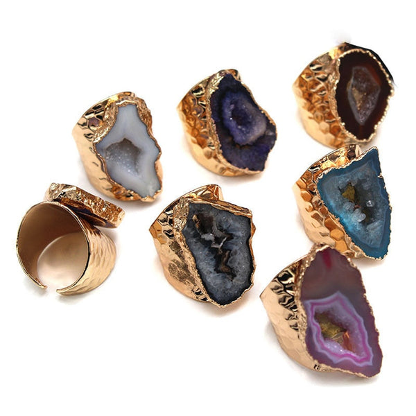 Anillo druzy de piedra rugosa de color para mujer