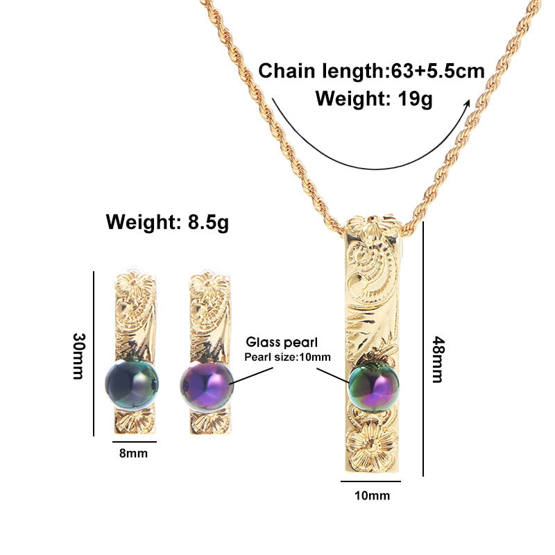 Polynesia Alloy Rectangle Pendant Lady Necklace Earring Set