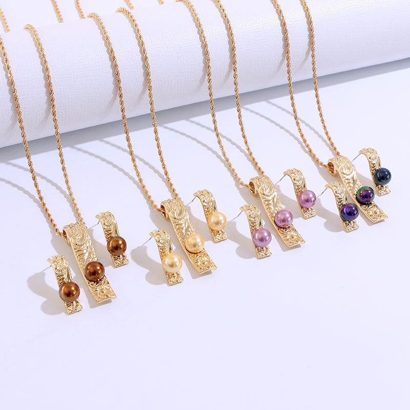 Polynesia Alloy Rectangle Pendant Lady Necklace Earring Set