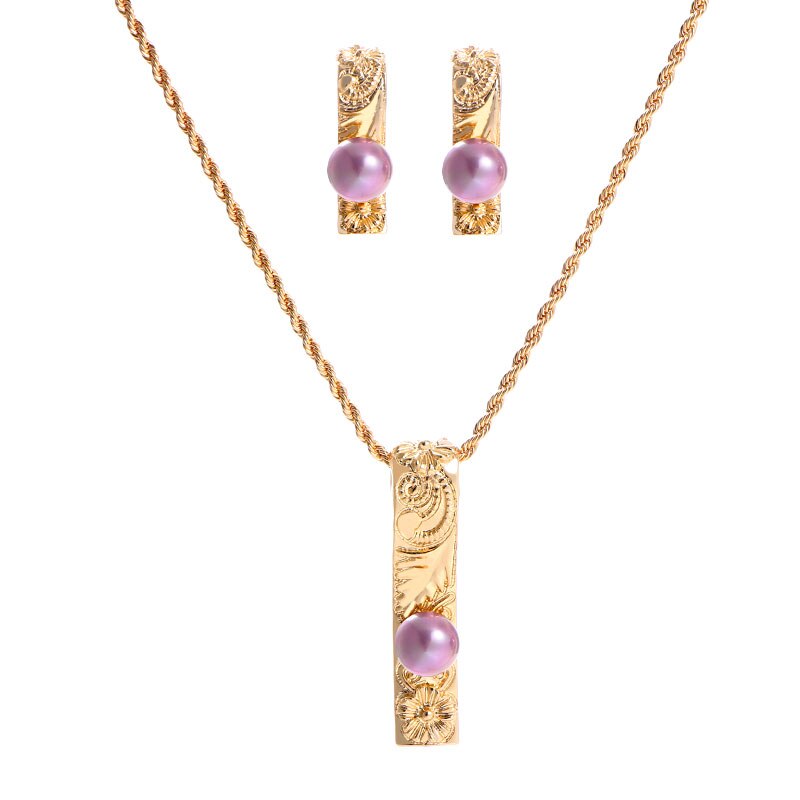 Polynesia Alloy Rectangle Pendant Lady Necklace Earring Set