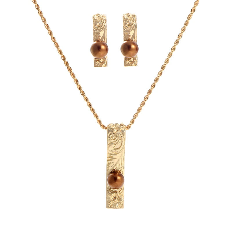 Polynesia Alloy Rectangle Pendant Lady Necklace Earring Set