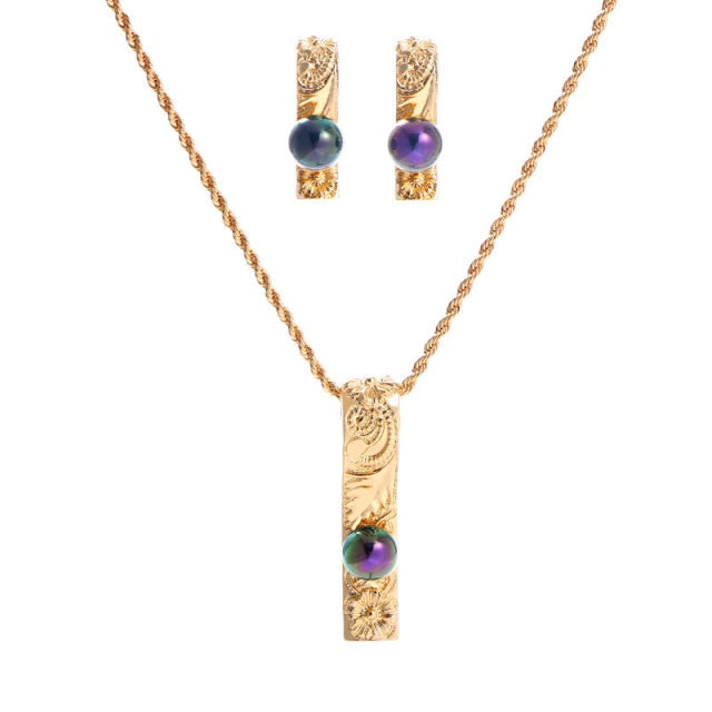 Polynesia Alloy Rectangle Pendant Lady Necklace Earring Set
