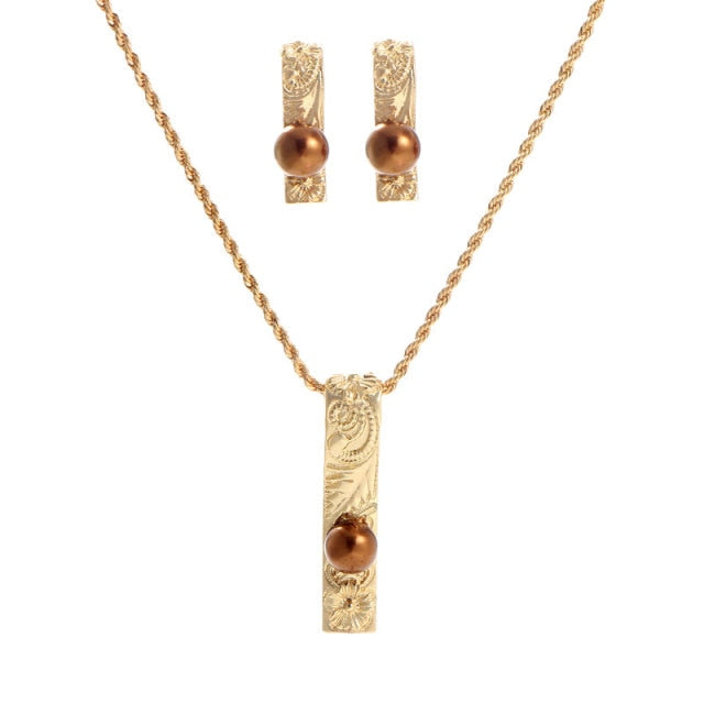 Polynesia Alloy Rectangle Pendant Lady Necklace Earring Set