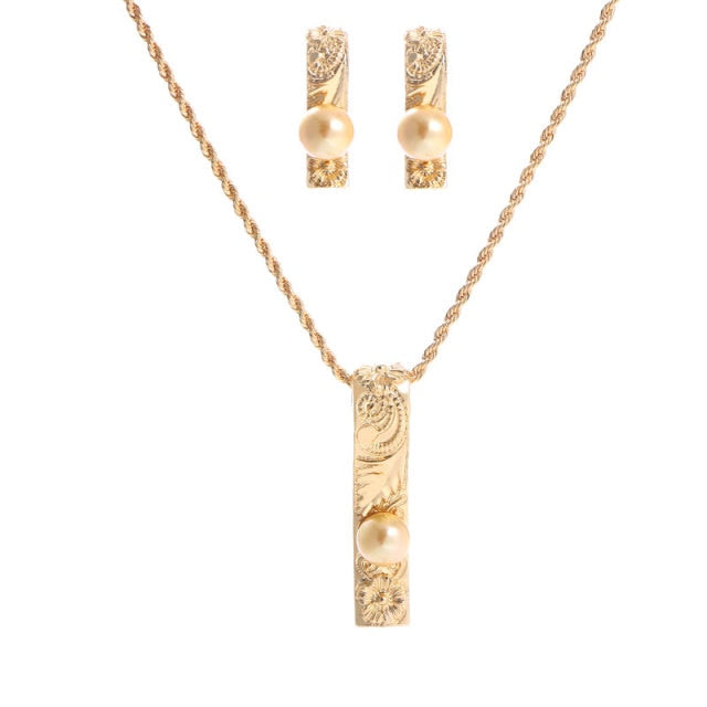 Polynesia Alloy Rectangle Pendant Lady Necklace Earring Set