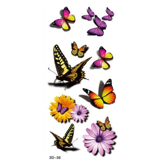 3D Women Butterfly Rose Flower Temporary Tattoos Sticker