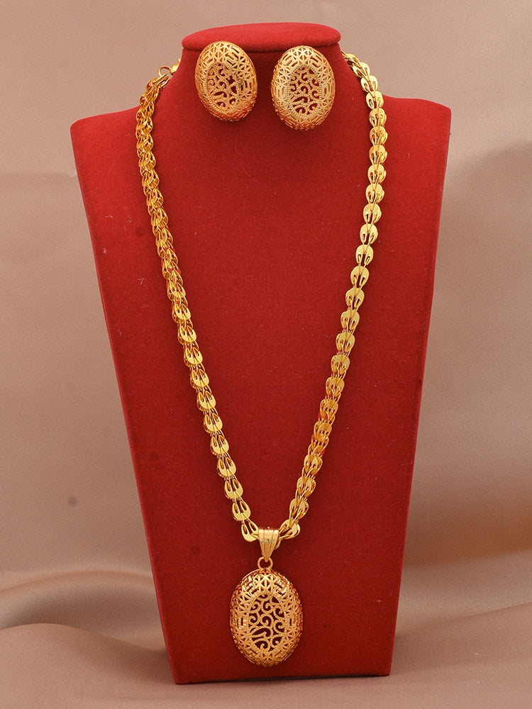 Gold Plated Luxury African Wedding Gifts Bridal Necklace Earrings Jewellery Set