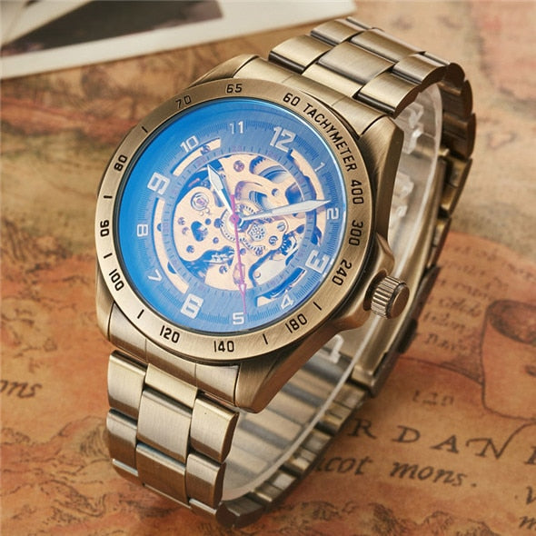 Retro Automatic Mechanical Watch -Skeleton Steampunk Genuine Leather Band