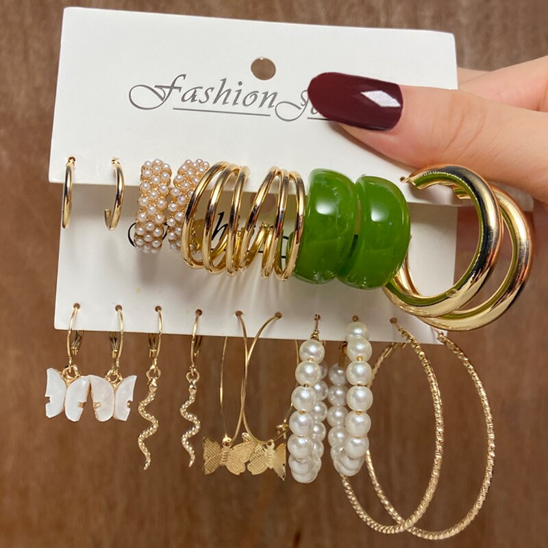 Trendy Silver Color Butterfly Hoop Earrings Set