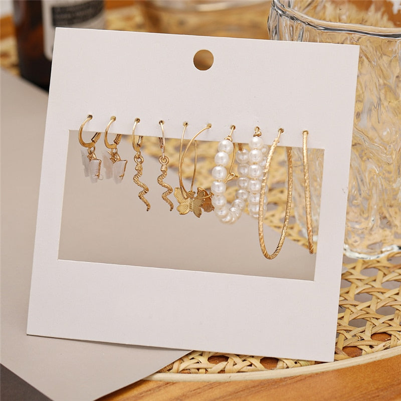 Trendy Silver Color Butterfly Hoop Earrings Set