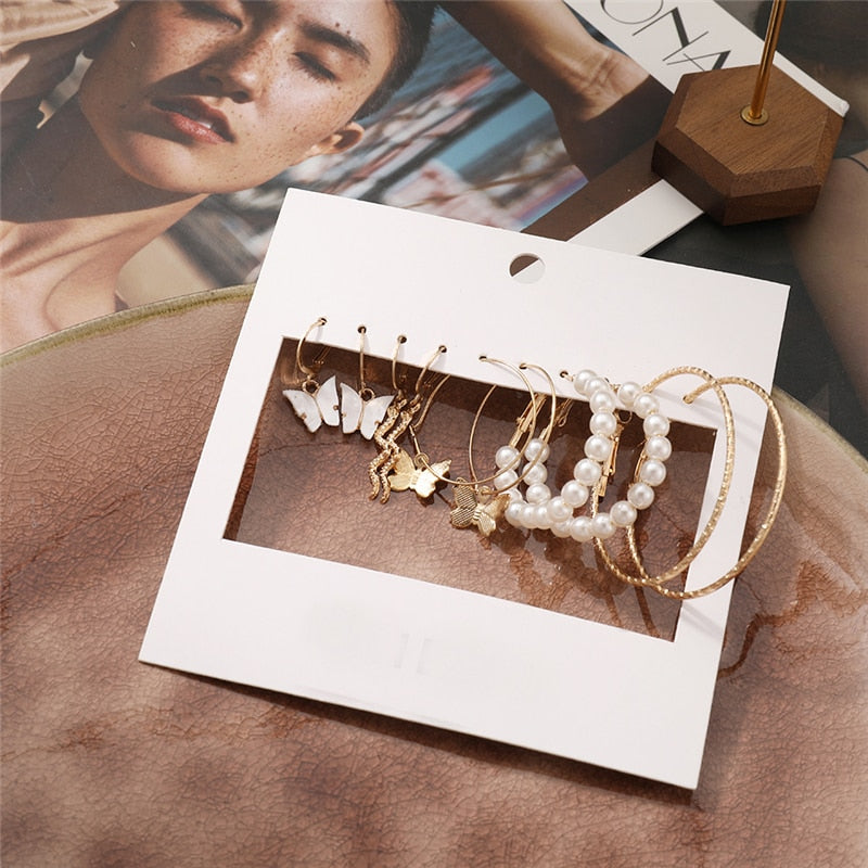 Trendy Silver Color Butterfly Hoop Earrings Set