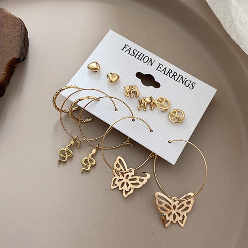 Trendy Silver Color Butterfly Hoop Earrings Set