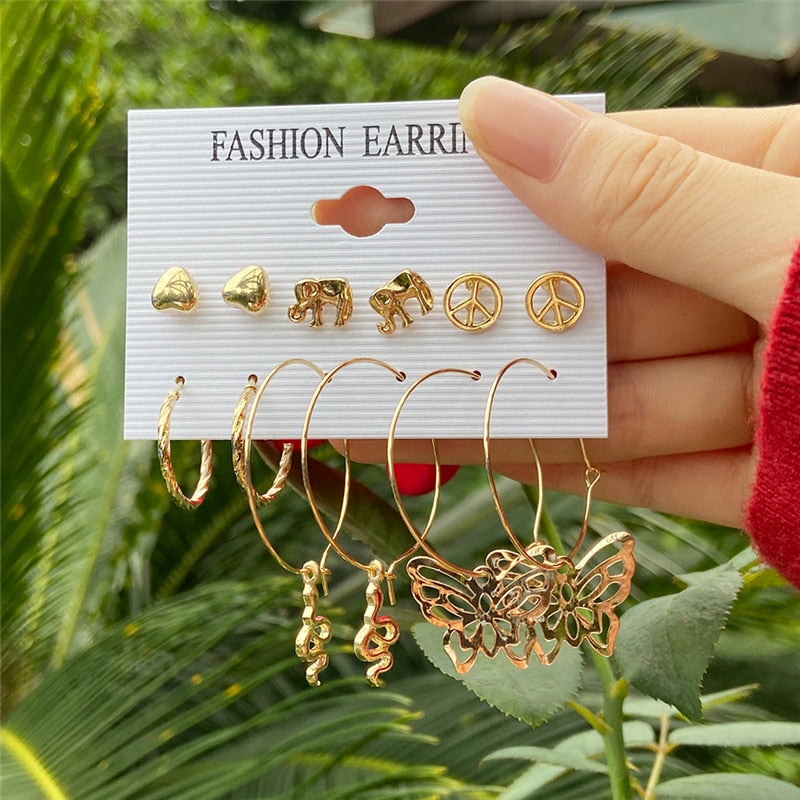 Trendy Silver Color Butterfly Hoop Earrings Set