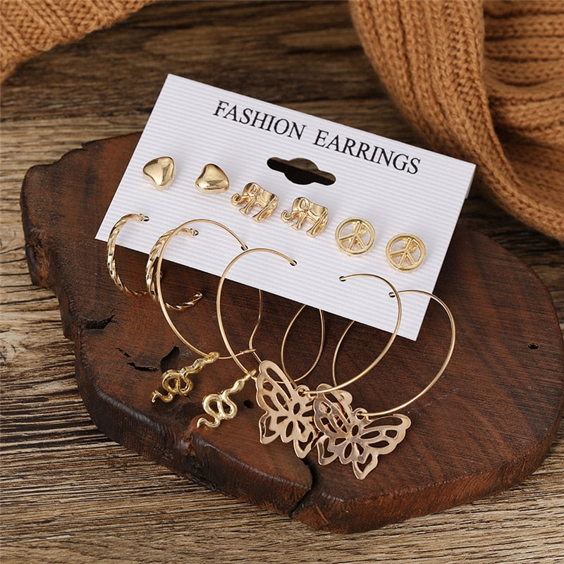 Trendy Silver Color Butterfly Hoop Earrings Set