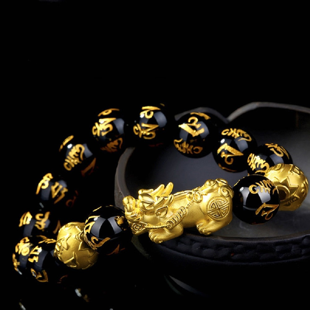 Feng Shui Obsidian Stone Beads Bracelet Men Women