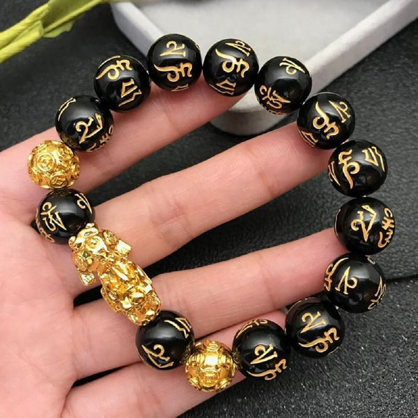 Pulsera de cuentas de obsidiana Feng Shui para hombres y mujeres