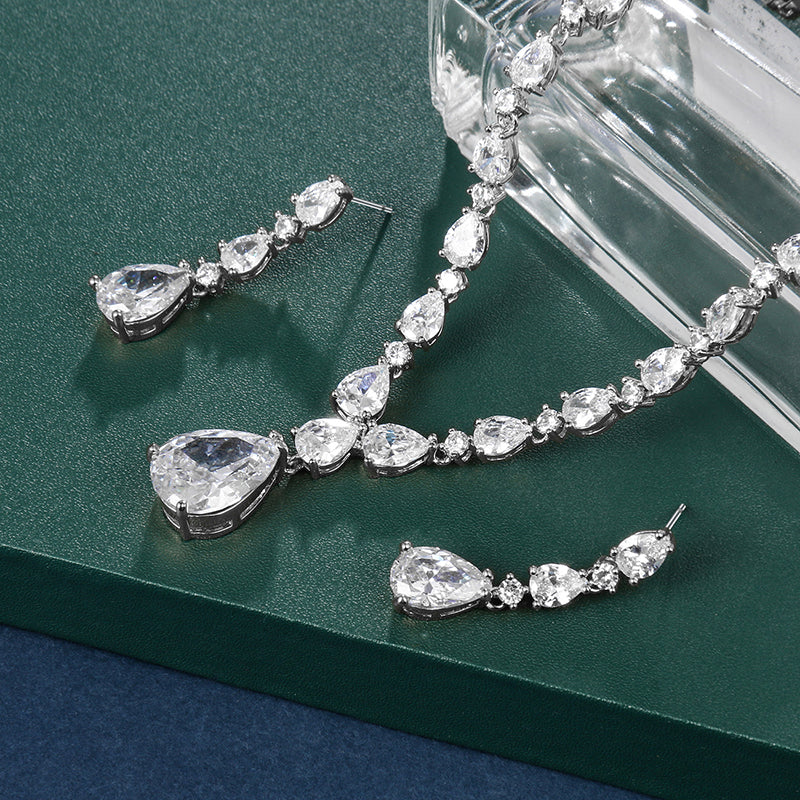 Cubic Zirconia CZ Crystal Tennis Necklace and Earring  Jewelry Set