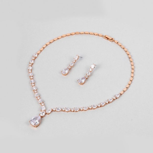 Conjunto de collar y pendientes de tenis con cristales de circonita cúbica