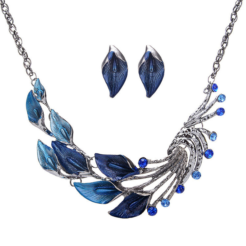 Luxurious Accessories Temperament Alloy Crystal Peacock Tail Jewelry Set