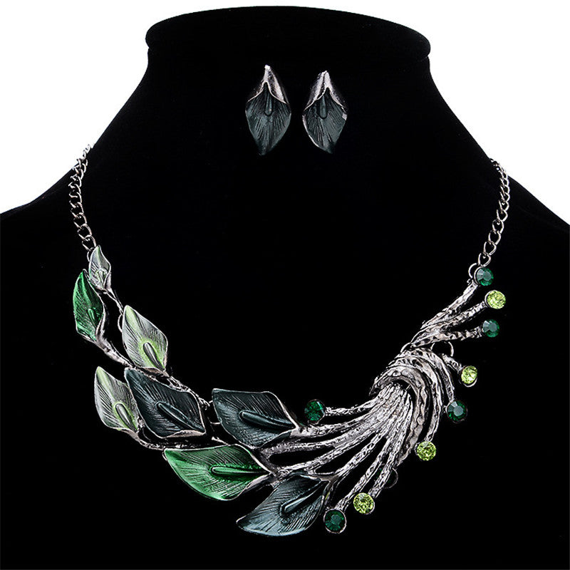 Luxurious Accessories Temperament Alloy Crystal Peacock Tail Jewelry Set