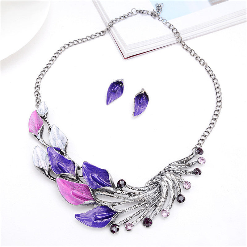 Luxurious Accessories Temperament Alloy Crystal Peacock Tail Jewelry Set