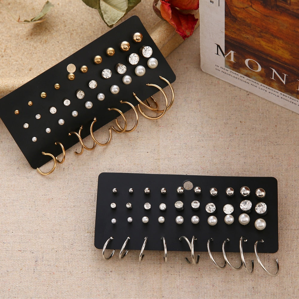 12 Pairs/Set Women's Earrings Pearl Earrings