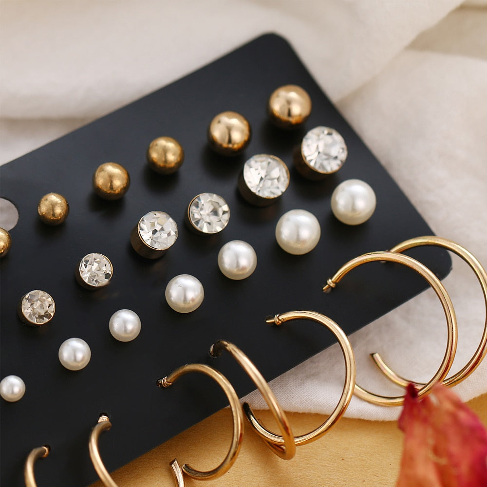 12 Pairs/Set Women's Earrings Pearl Earrings