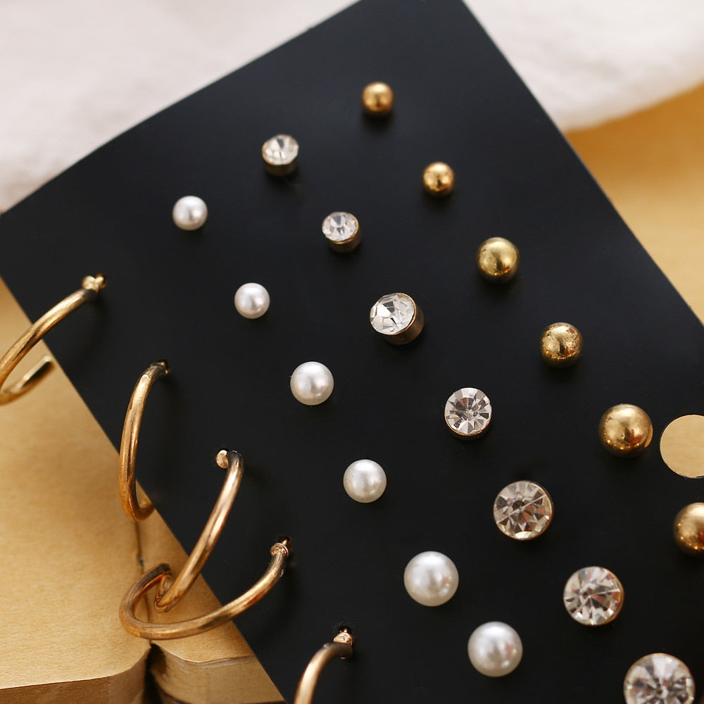12 Pairs/Set Women's Earrings Pearl Earrings