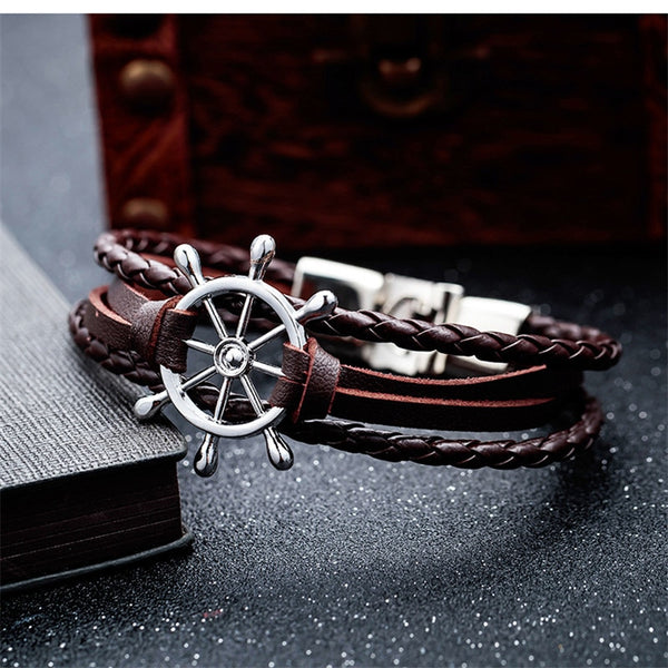 Pulseras envolventes con el símbolo del timón para hombres y parejas