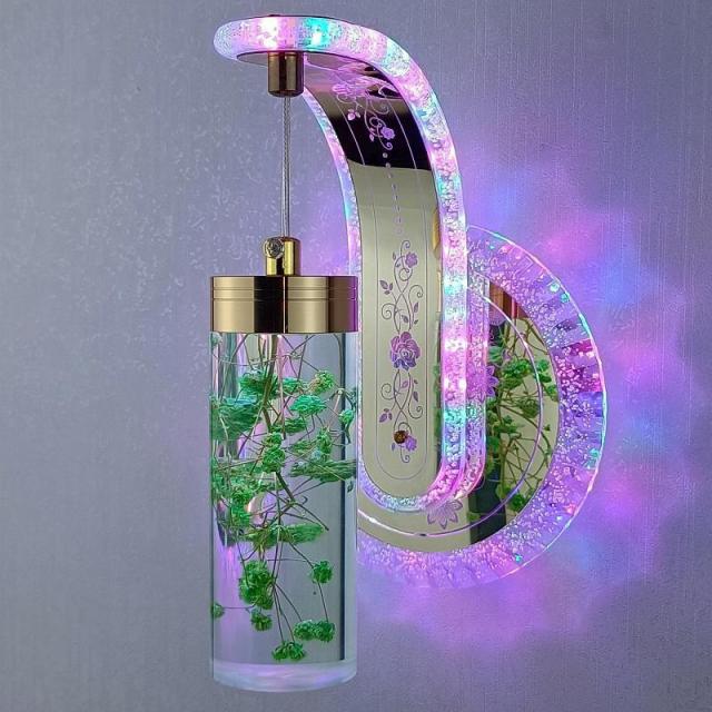 New Led Wall Light  Real flower Crystal Amber Bedside Wall Lamp
