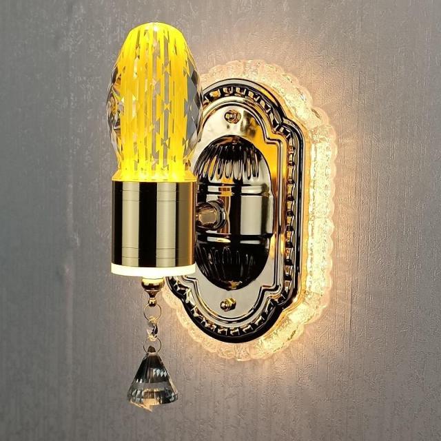 New Led Wall Light  Real flower Crystal Amber Bedside Wall Lamp