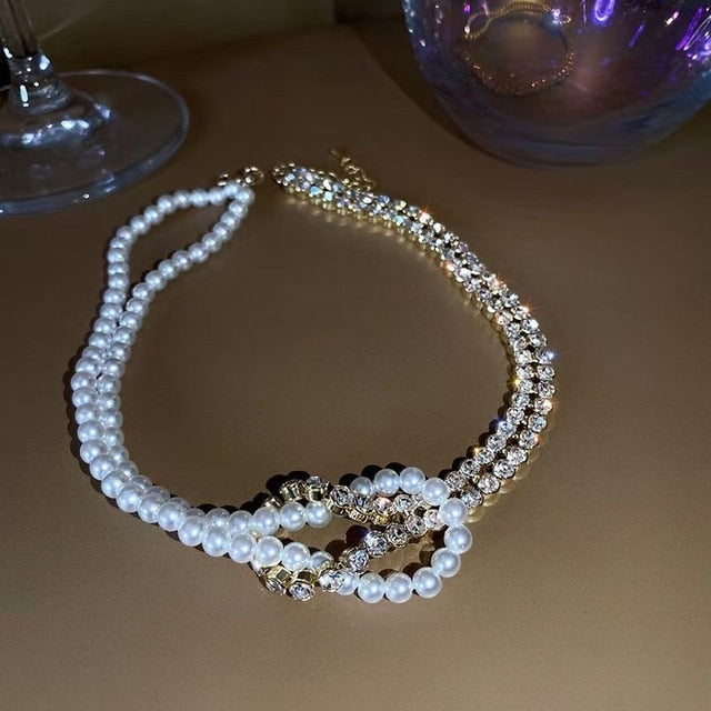 Korean Style Simulation Pearl Asymmetric Choker