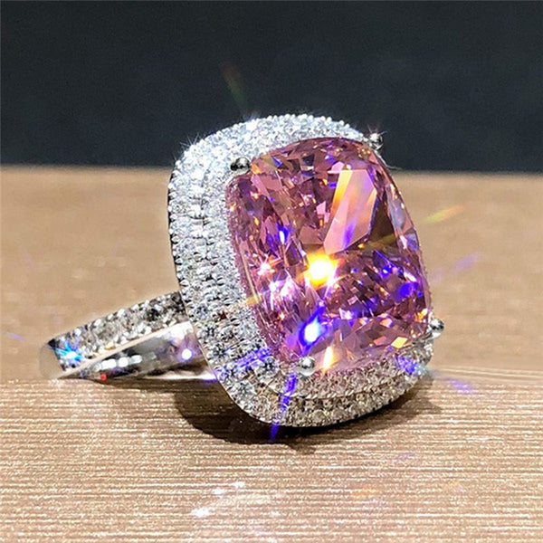 Personality Big Pink Cubic Zirconia Wedding Rings for Women