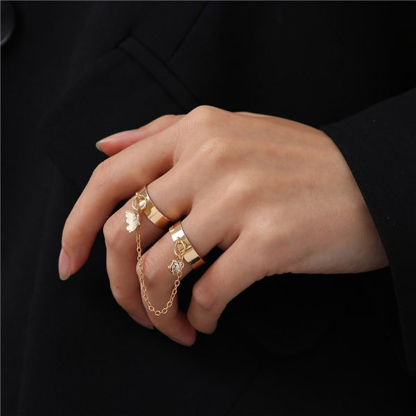 Punk Cool Hip Pop Chain Rings for Women Silver Color Multiple  Finger Rings
