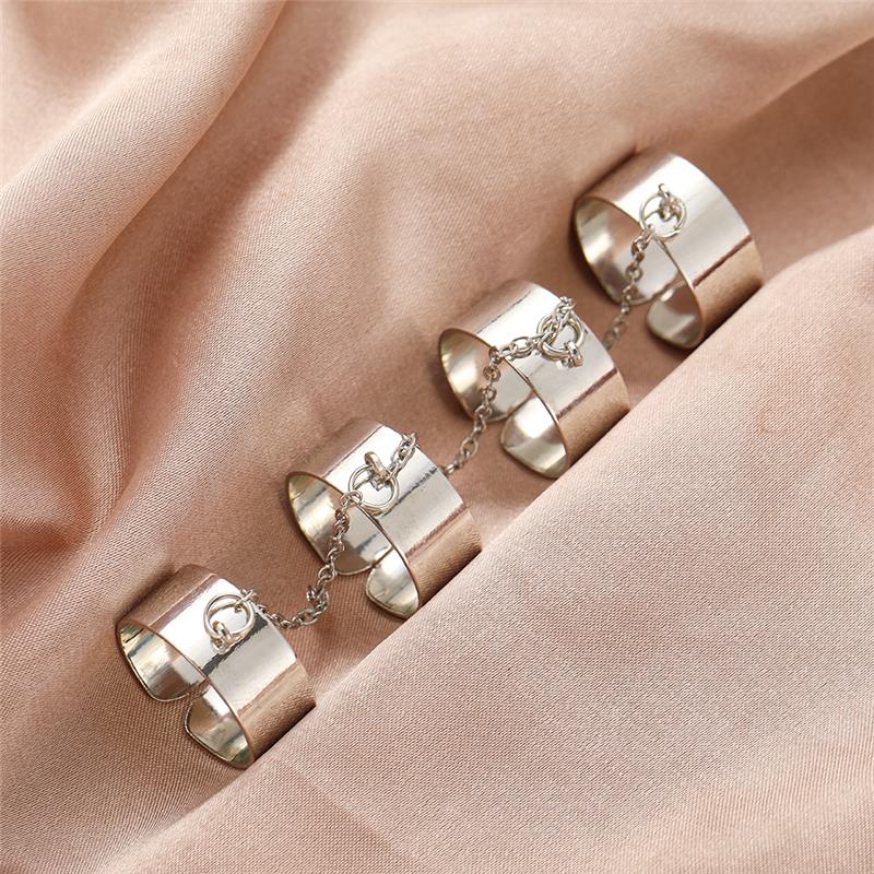 Punk Cool Hip Pop Chain Rings for Women Silver Color Multiple  Finger Rings