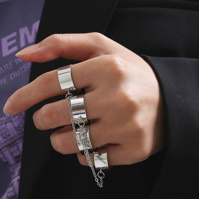 Punk Cool Hip Pop Chain Rings for Women Silver Color Multiple  Finger Rings