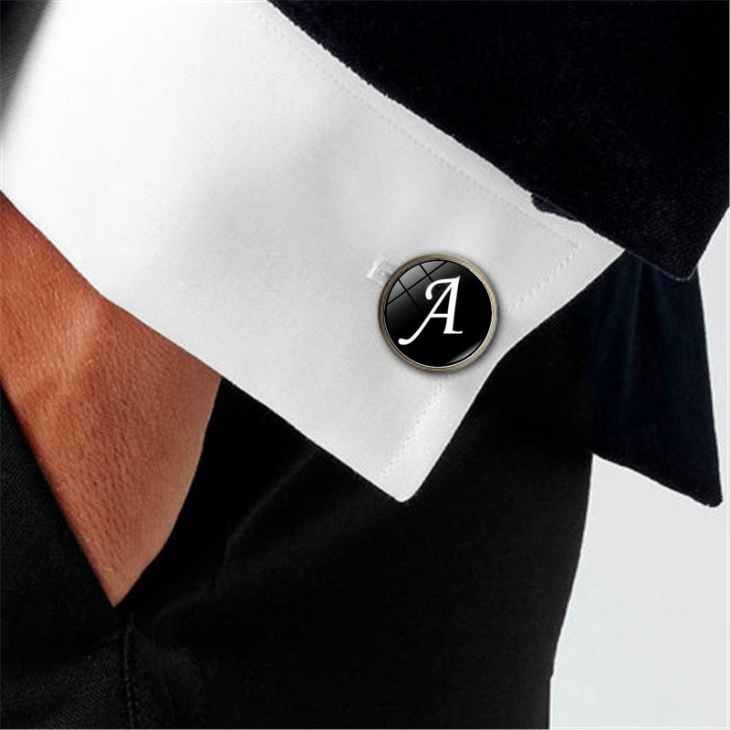 Men Fashion A-Z Single Alphabet Cufflinks