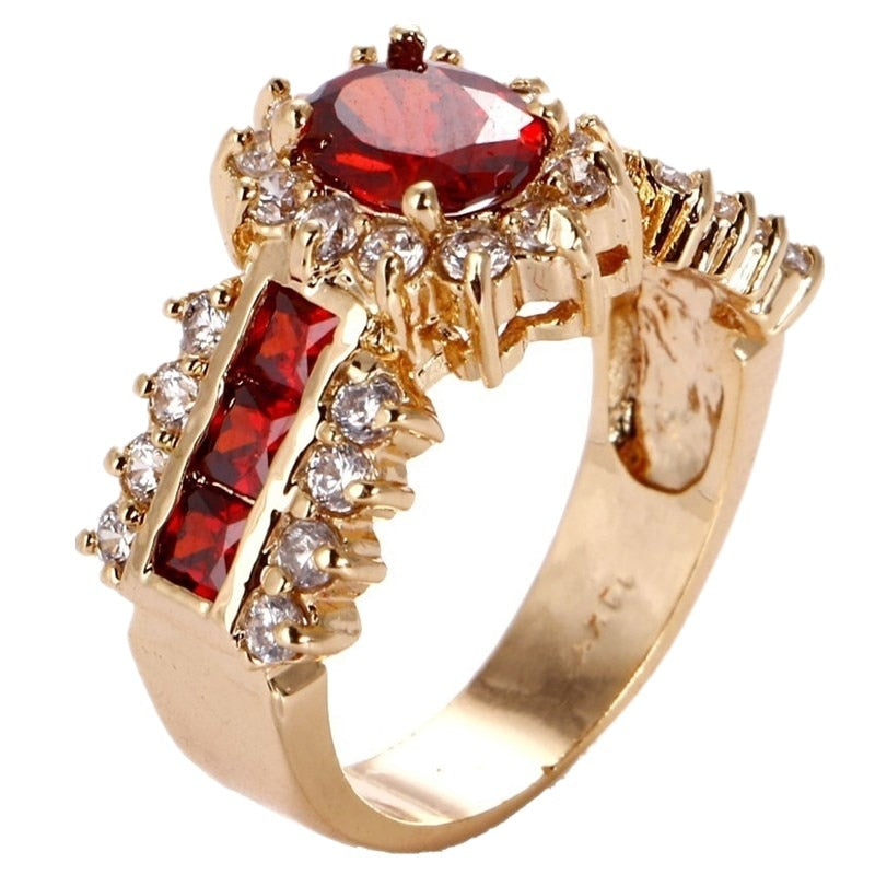 Women's Wedding Red Crystal CZ Gold Color Ring