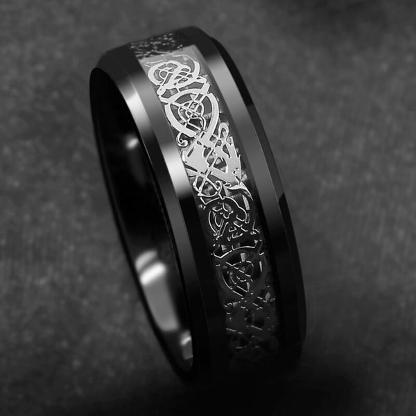 Anillos de moda negros para hombre con diseño de dragón, anillos de acero inoxidable