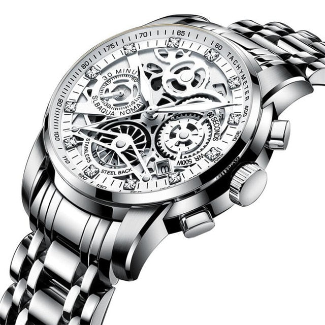 Men’s Watches Tourbillon Rotating Gold Steel Business Wristwatch