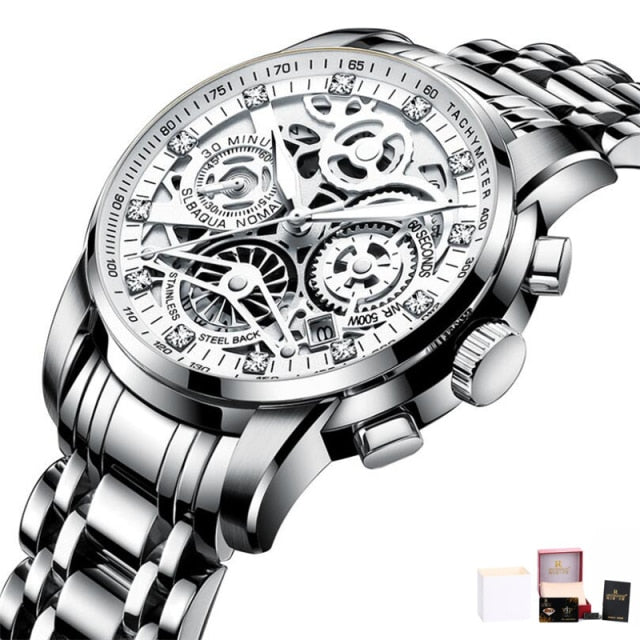 Men’s Watches Tourbillon Rotating Gold Steel Business Wristwatch