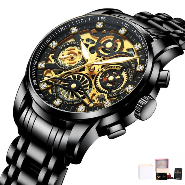 Men’s Watches Tourbillon Rotating Gold Steel Business Wristwatch