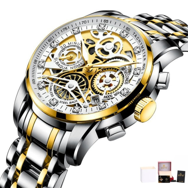 Men’s Watches Tourbillon Rotating Gold Steel Business Wristwatch