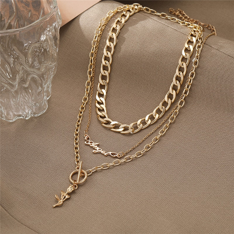 Trendy Multilayer Heart Snake Pendant Necklace