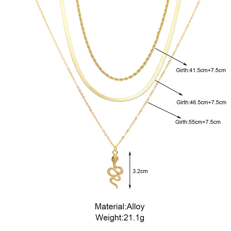 Trendy Multilayer Heart Snake Pendant Necklace