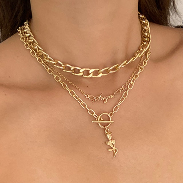Trendy Multilayer Heart Snake Pendant Necklace